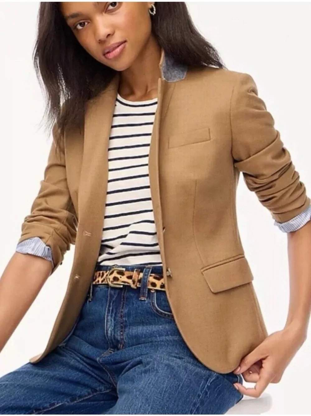 New J. Crew Factory Camel Preppy Schoolboy Wool Blend Blazer Jacket Size 2